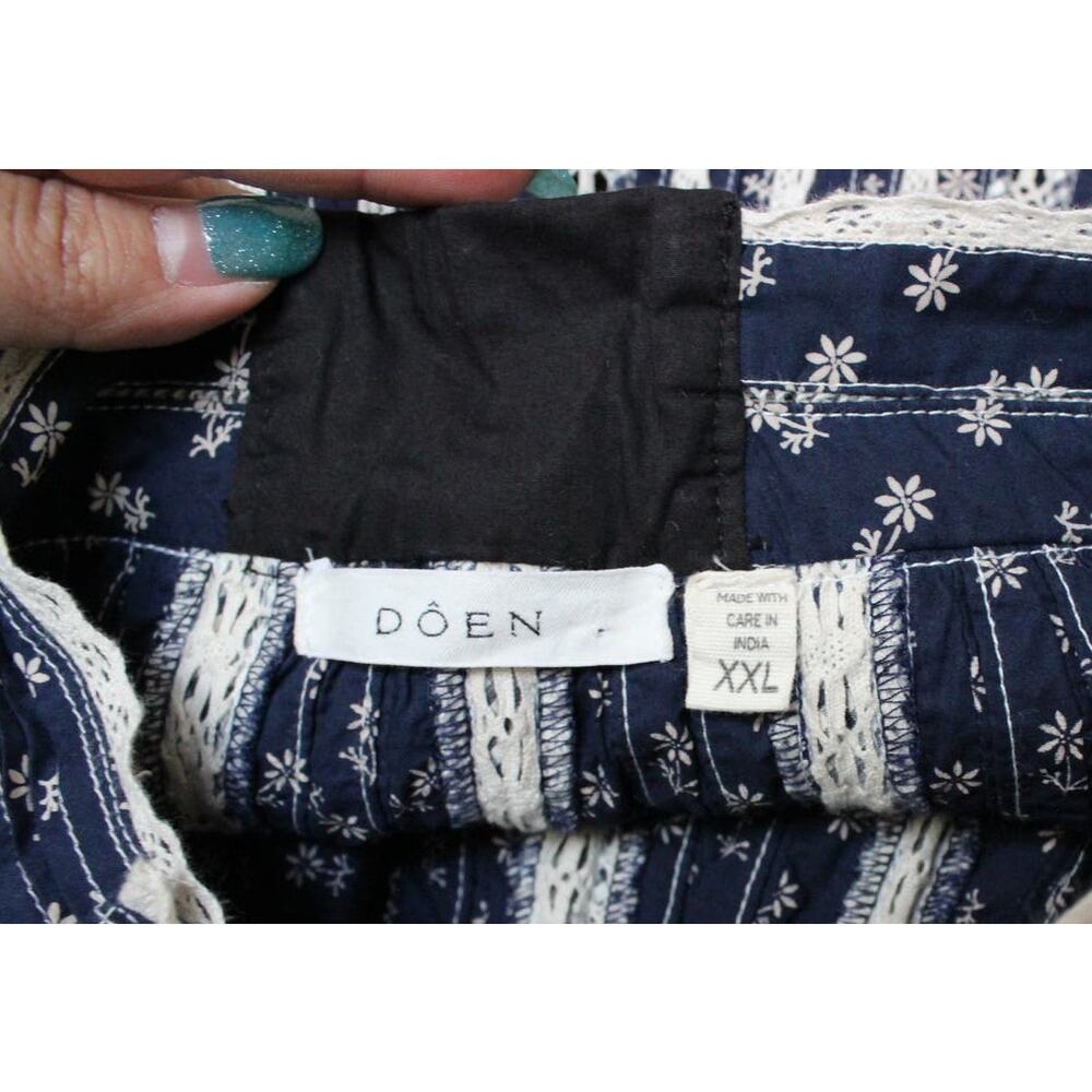 Doen Navy Beatrice Blue Floral Long Sleeve Pleated High Collar Dress Size XXL - Picture 8 of 8